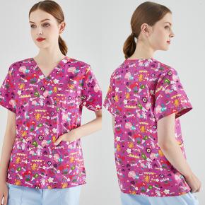 unisex poly cotton pattern scrub top V-Neck Print Top scrubs Top