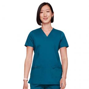 modern classic two-Pocket solid Scrub Top stretch v-neck