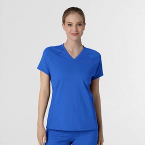 modern classic four-Pockets solid Scrub Top stretch v-neck