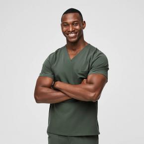 Squared V-neck Men Scrubs Top Three-Pocket Scrub Top